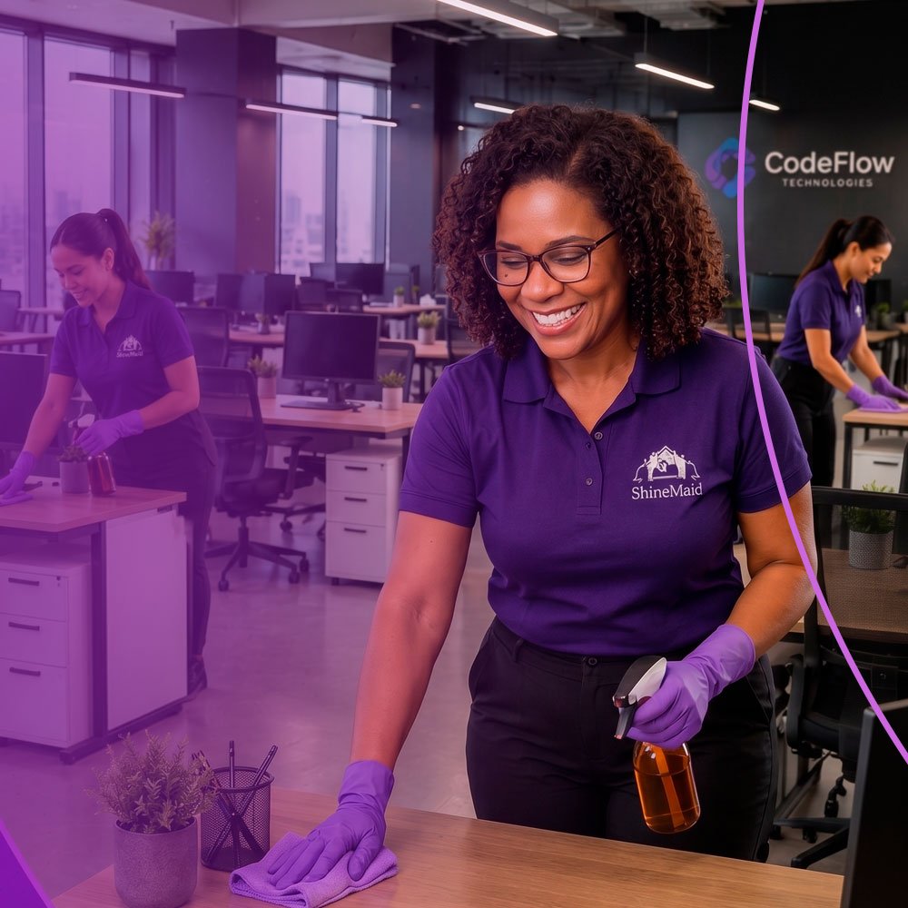 Shine Maid team cleaning a modern Jacksonville office workspace